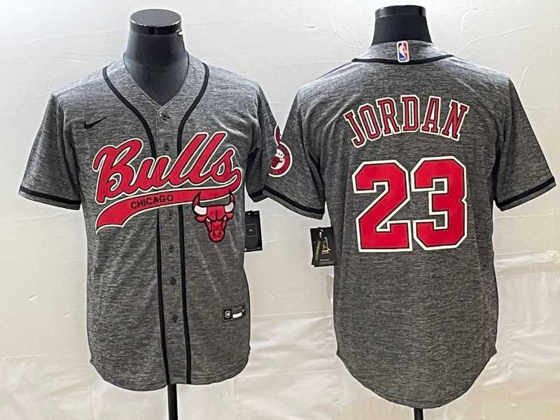 Mens Chicago Bulls #23 Michael Jordan Grey Gridiron Cool Base Stitched Baseball Jersey